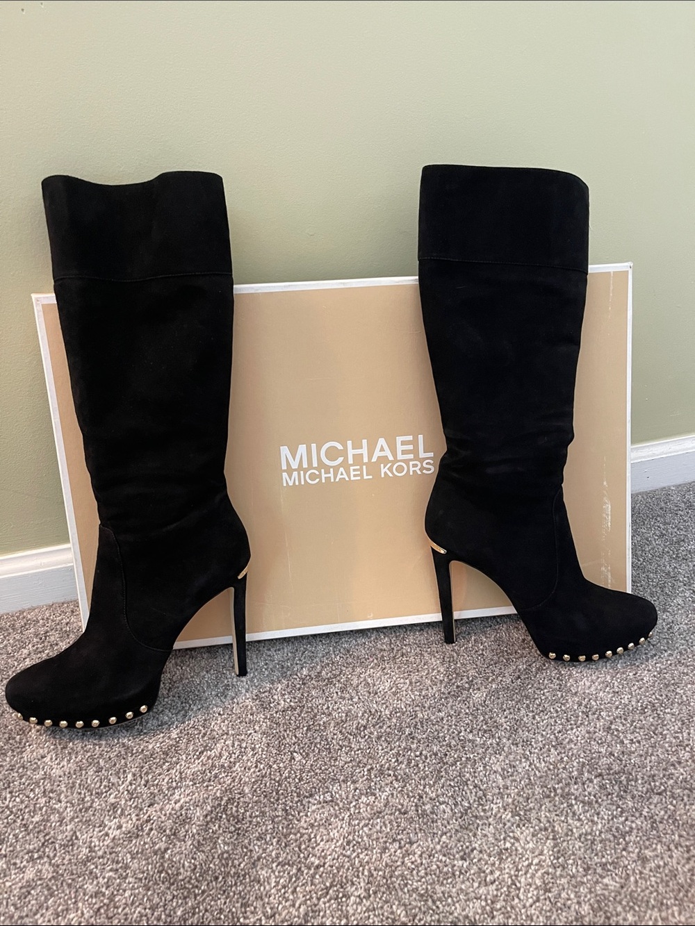 Michael Kors - Ailee Tall Black Suede Studded Stiletto Boots